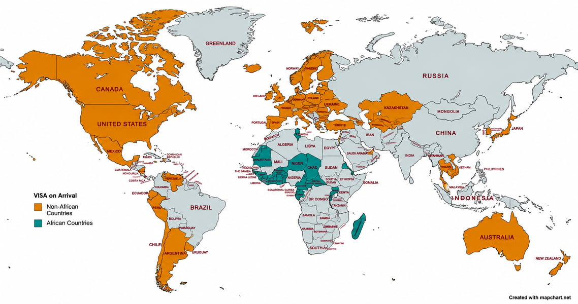 Visa on Arrival for Namibia world map