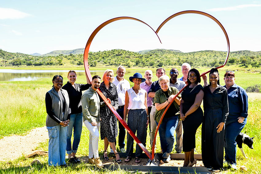 Avis Dam, group of people in heart photo frame, Namibia