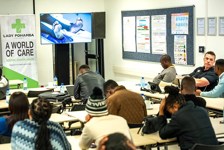 Doctors watching the live stream surgeries at Lady Pohamba Private Hospital, Namibia