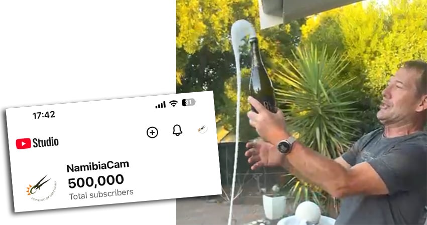 Jens Vietor celebrating 500 000 NamibiaCam subscribers