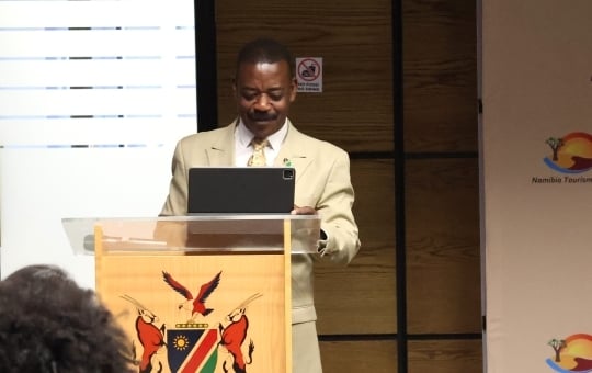 MHAISS Executive Director Nghidinua Daniel at  the Welcome Host customer care  champions