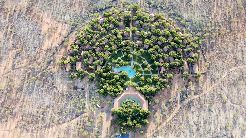 Damara Mopane Lodge, pool, eagles view, Namibia