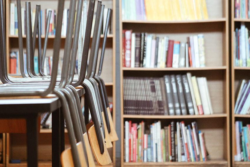 Shelves with books