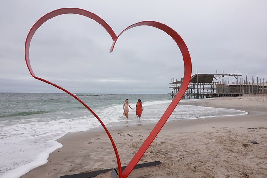 Heart photo frame, beach, Swakopmund, Namibia