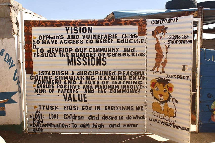 Etuhole Pre Primary School, Namibia, vision and mission signboard