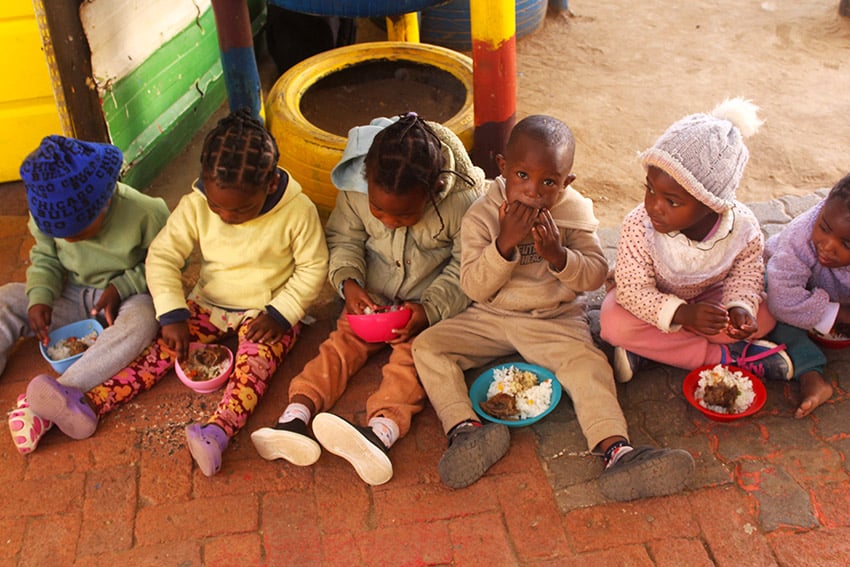 Namibian toddlers eating