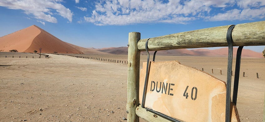 dune 40 sossusvlei signboaed landscape, Namibia