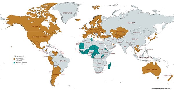 visa on arrival world map web