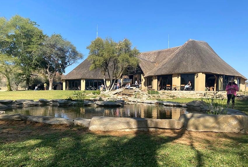 Okapuka Safari Lodge, Restaurant, pond, Namibia