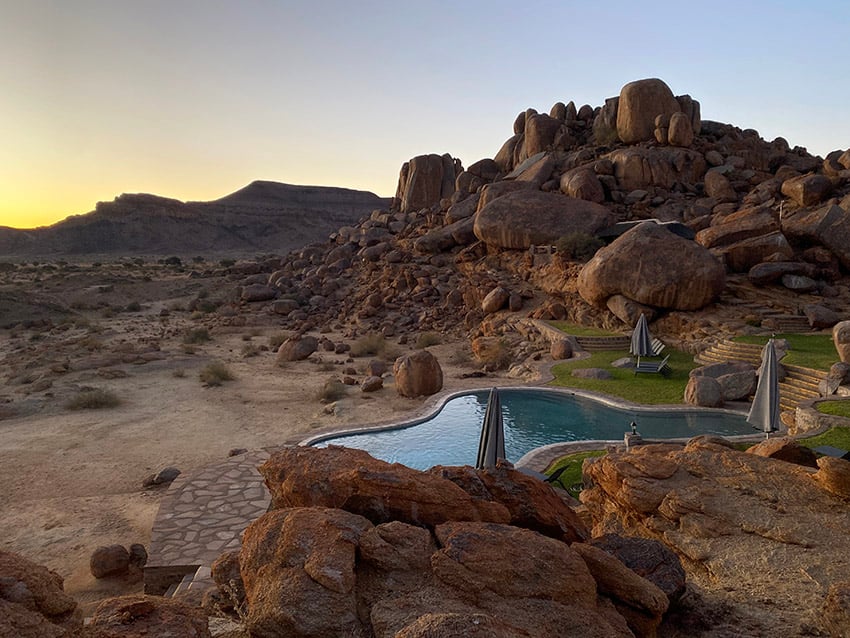Scenic pool between rocky hills, Canyon Lodge, Namibia