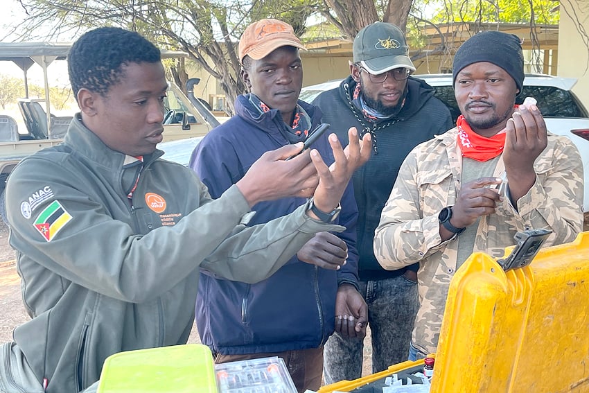 Veterinäre Hagnesio Chiponde Joshua Lubega Israel Amuthitu Dominique Mukadi Austausch Betäubungsmittel Pfeil Praxiskurs Etosha Heights GCF Namibia NamibiaFocus