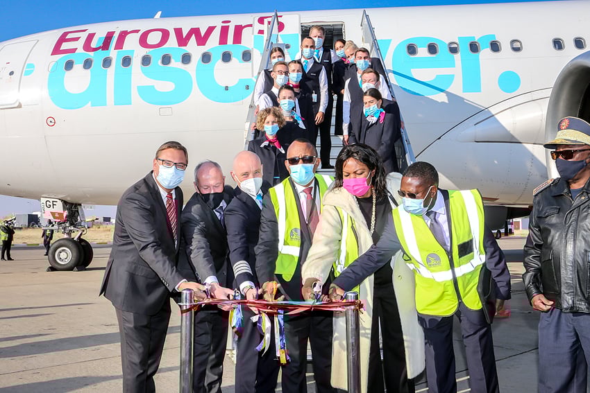 Zeremonie Jungfernflug Eurowings Discover Internationaler Flughafen Hosea Kutako Windhoek Namibia NamibiaFocus