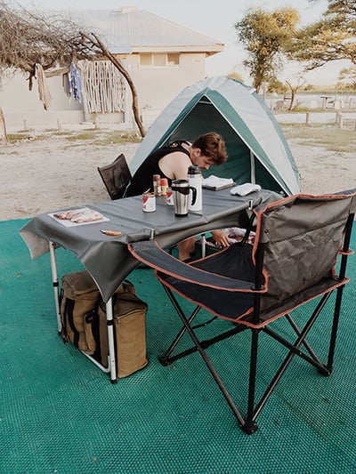 Camping with tent and table, Namibia