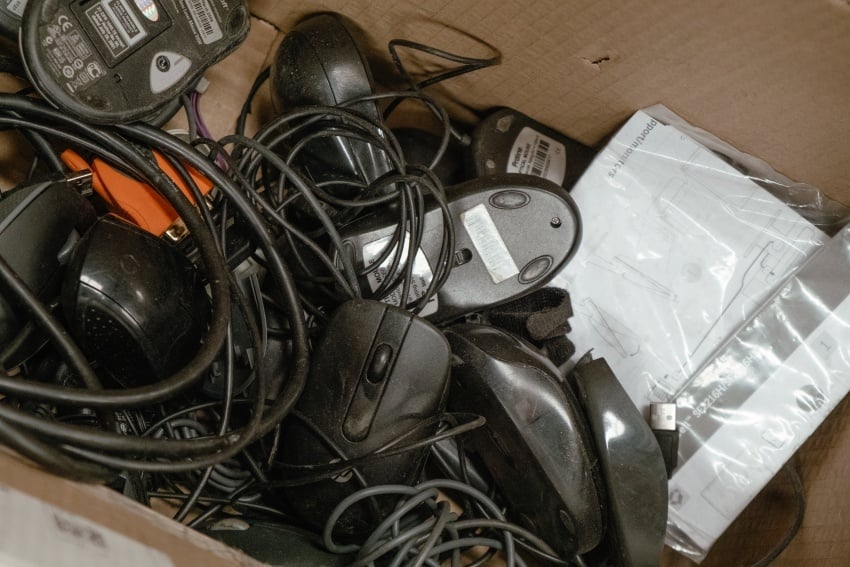 close-up of electronics that still need to be separated