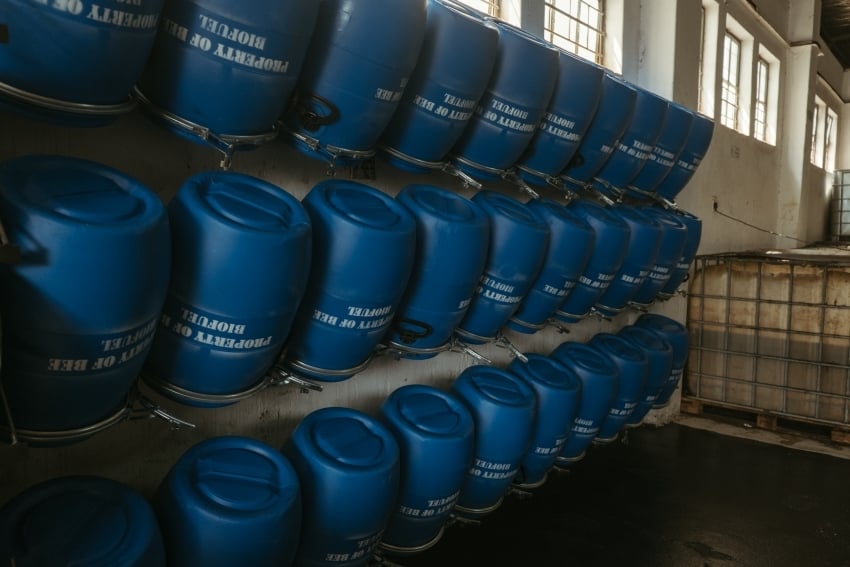 Buckets used to collect all the used cooking oil