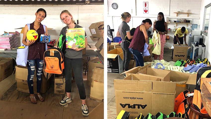 Gondwana Care Trust members packing schoolbags for disadvantaged children, Namibia