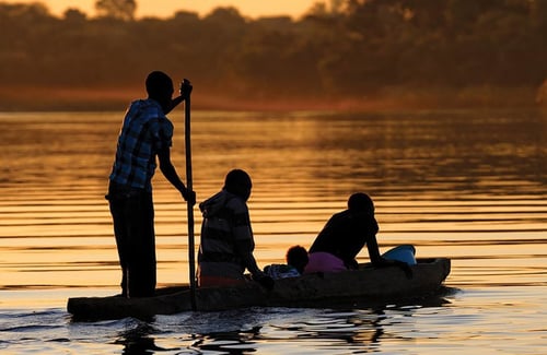 Mokoro on the Okavango at sunset