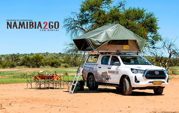 Namibia2Go, location de voiture, voiture avec tente sur le toir, Namibie
