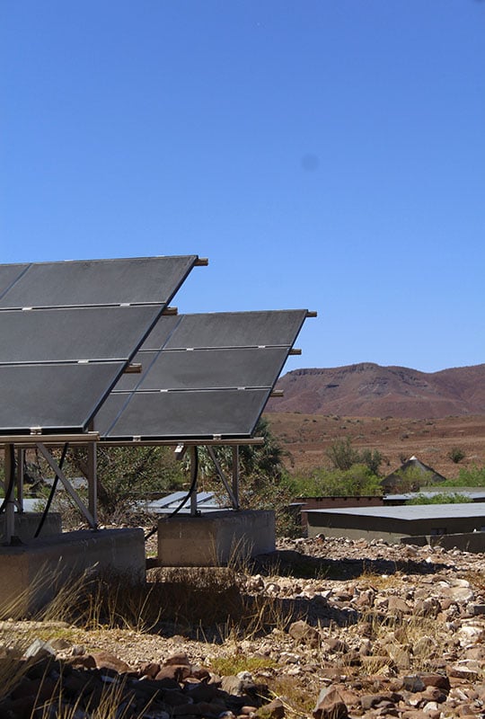 Palmwag Lodge & Camp, solar panels, landscape, Namibia