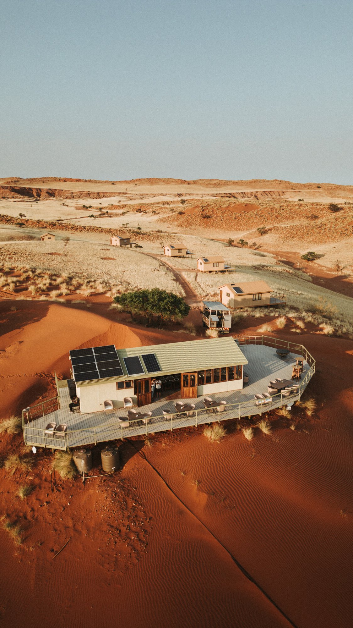 Namib Dune Star Camp, solar panels, main guest area, landscape, Namibia 