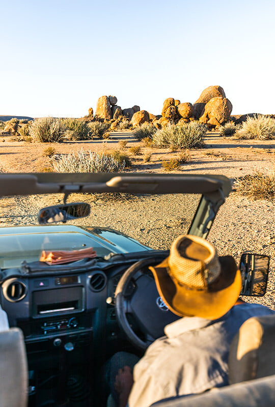 Ranger in car, Gondwana Canyon Park, Namibia