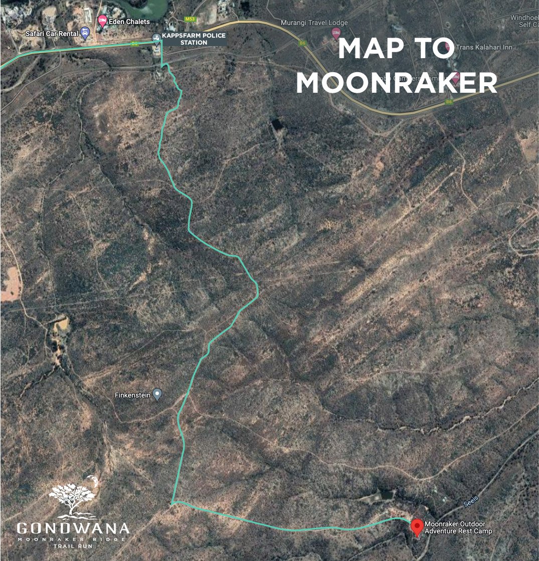 Map with directions to Moonraker Camp