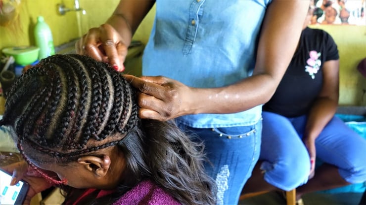 Hair Braiding at Single Quarters, Windhoek, Namibia