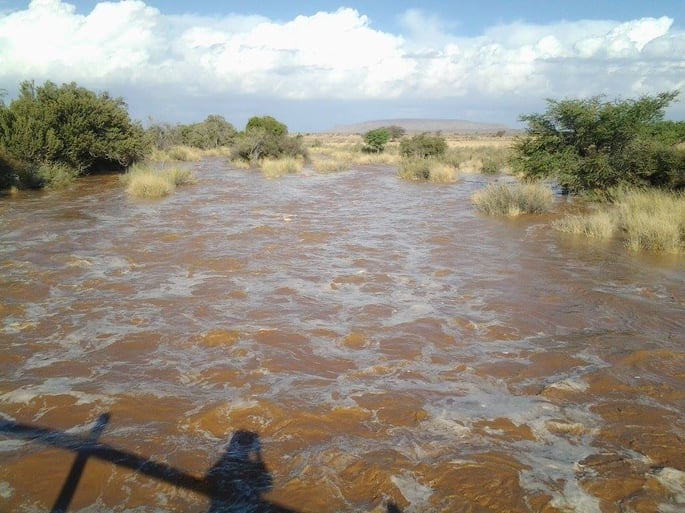 River in full flow near Canyon Roadhouse. 