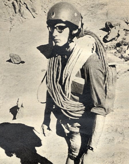 Man in mountain climbing gear