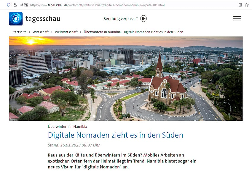 Digitale Nomaden Sechs-Monats-Visum Bericht Tagesschau Screenshot Namibia