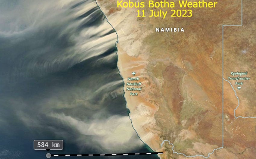 Sandsturm Ostwind Satellitenfoto Namibia