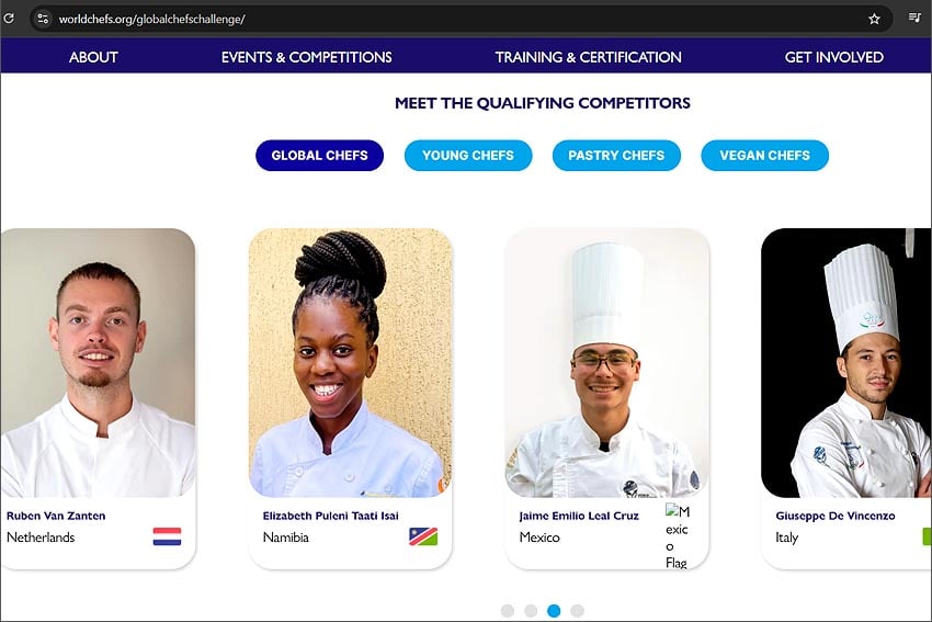Chefköchin Elizabeth Isai 25 aus Namibia eine der 15 Finalistinnen Finalisten der Global Chefs Challenge im Mai in Wales Screenshot von Website des Veranstalters WorldChefs