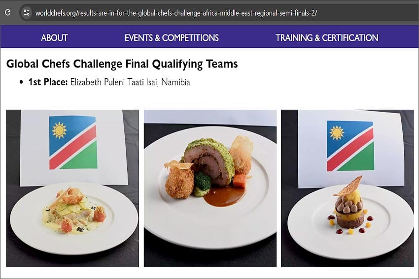 Diese kulinarischen Kreationen brachten Chefköchin Elizabeth Isai 25 aus Namibia ersten Platz Halbfinale Global Chefs Challenge Region Mittlerer Osten und Afrika Screenshot Website Veranstalter WorldChefs