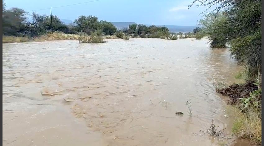 Letzter Winterregen im Süden Namibias lässt die Riviere Trockenflüsse laufen wie hier Tsauchab der ins Sossusvlei mündet Foto Screenshot aus einem vielfach auf WhatsApp geteilten Videoclip