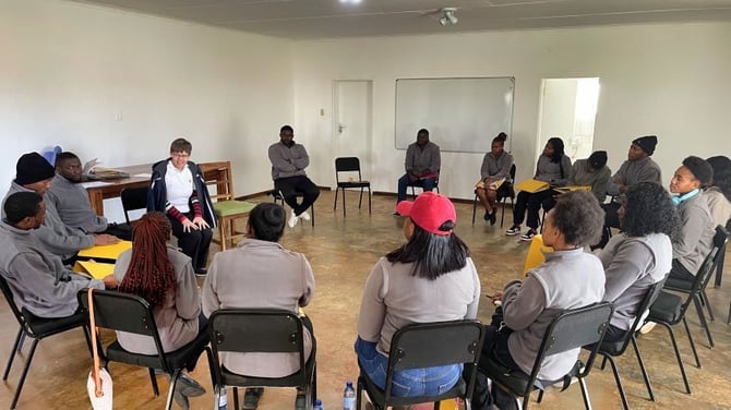 Apprentices during information sharing session at Kalahari Farmhouse. 