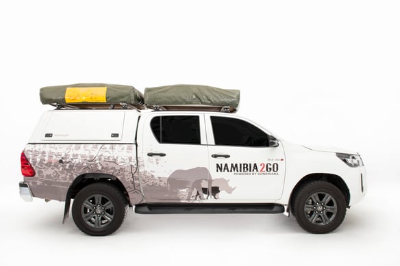 Namibia2Go Toyota Hilux with camping equipment and new branding.