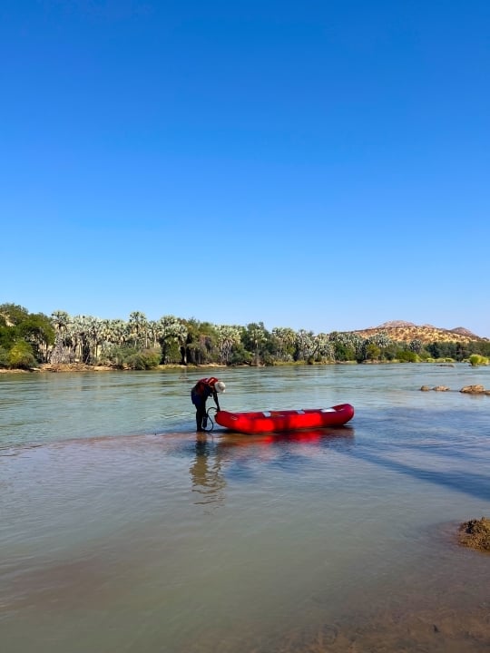 Rafting Boat at Omarunga Epupa-Falls Camp, River Rafting on the Kunene River, Namibia, Photo by Gondwana Collection Namibia