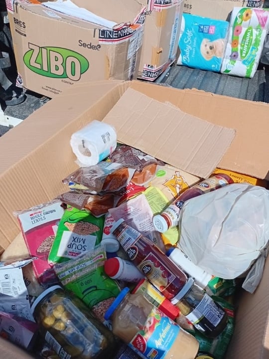 Packed donation boxes prepared by Gondwana Care Trust for transport to Otjiwarongo