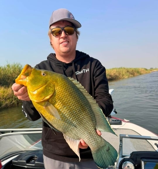 Anglers competing in the Zambezi Classic 2026 on the Zambezi River in Namibia.