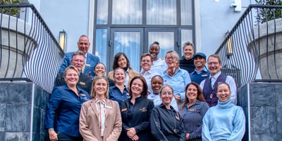 Gondwana Collection Namibia team members participating in Butler Hospitality training, practising luxury guest service with SABA International Butler Academy & Training School n Windhoek 