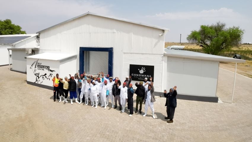 Employees outside butchery at Kalahari Farmhouse in Stampriet. 