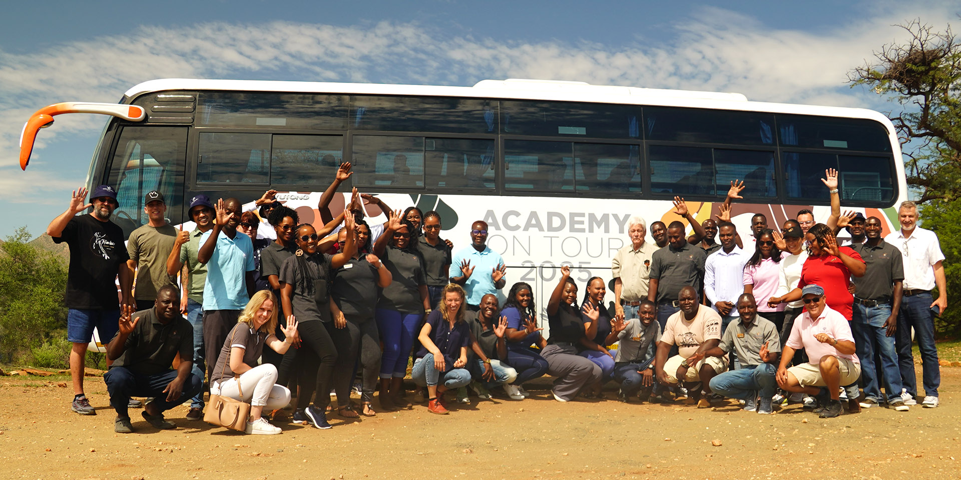 Gondwana Academy bus and group of people, Namibia