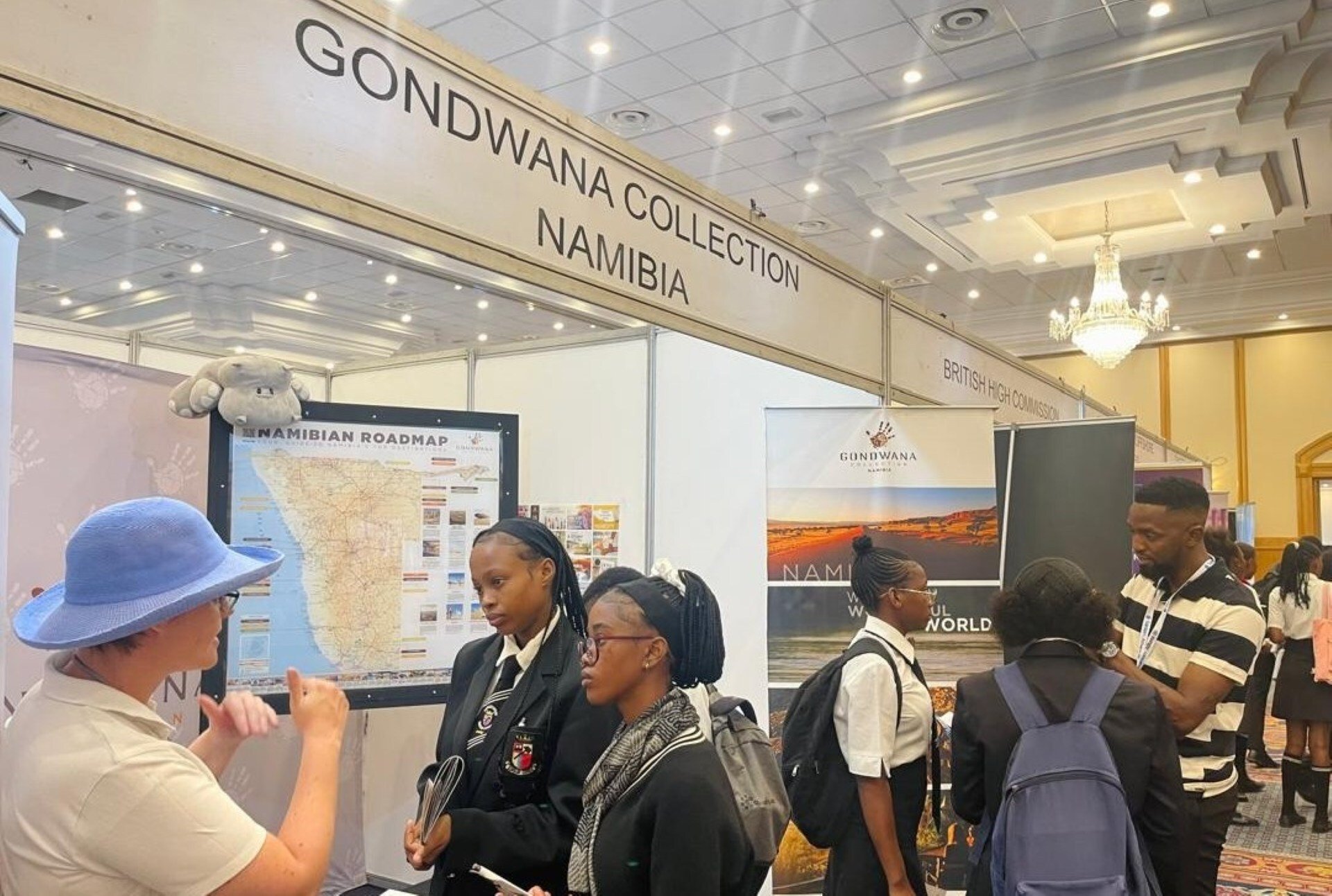 Gondwana Collection representatives speaking to students about tourism careers at Namibia National Career Week.