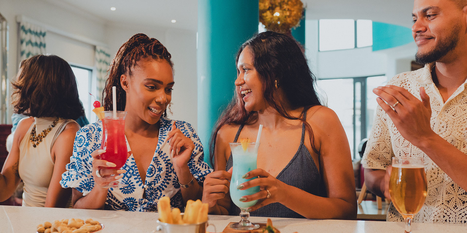 Two Namibian ladies drinking cocktails, The Delight Swakopmund, Namibia