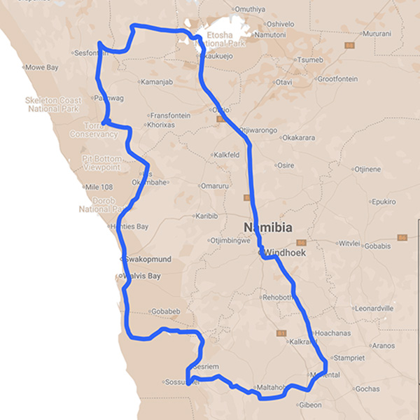 Chapter 1: The Namib Odyssey route map