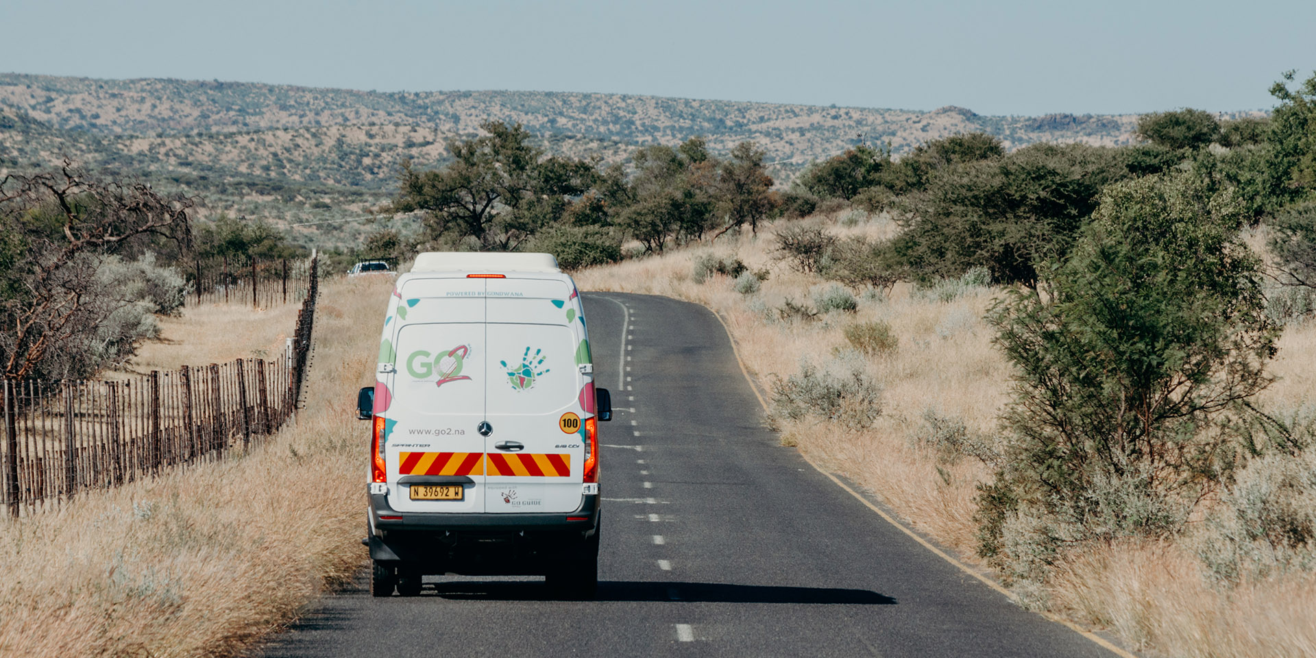 Transfer bus on a Namibian road