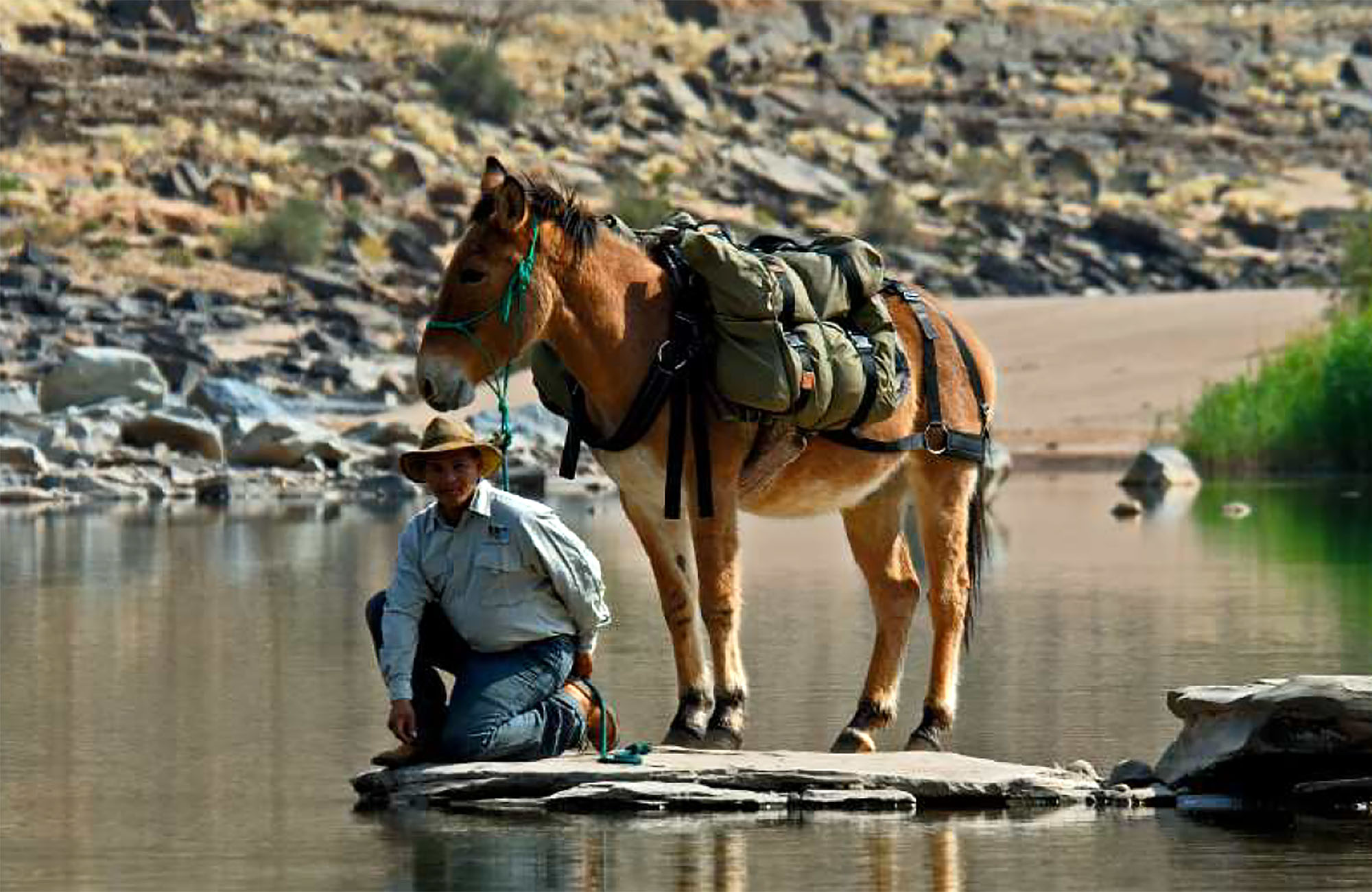 Mann mit Maultier am Fischfluss, Namibia