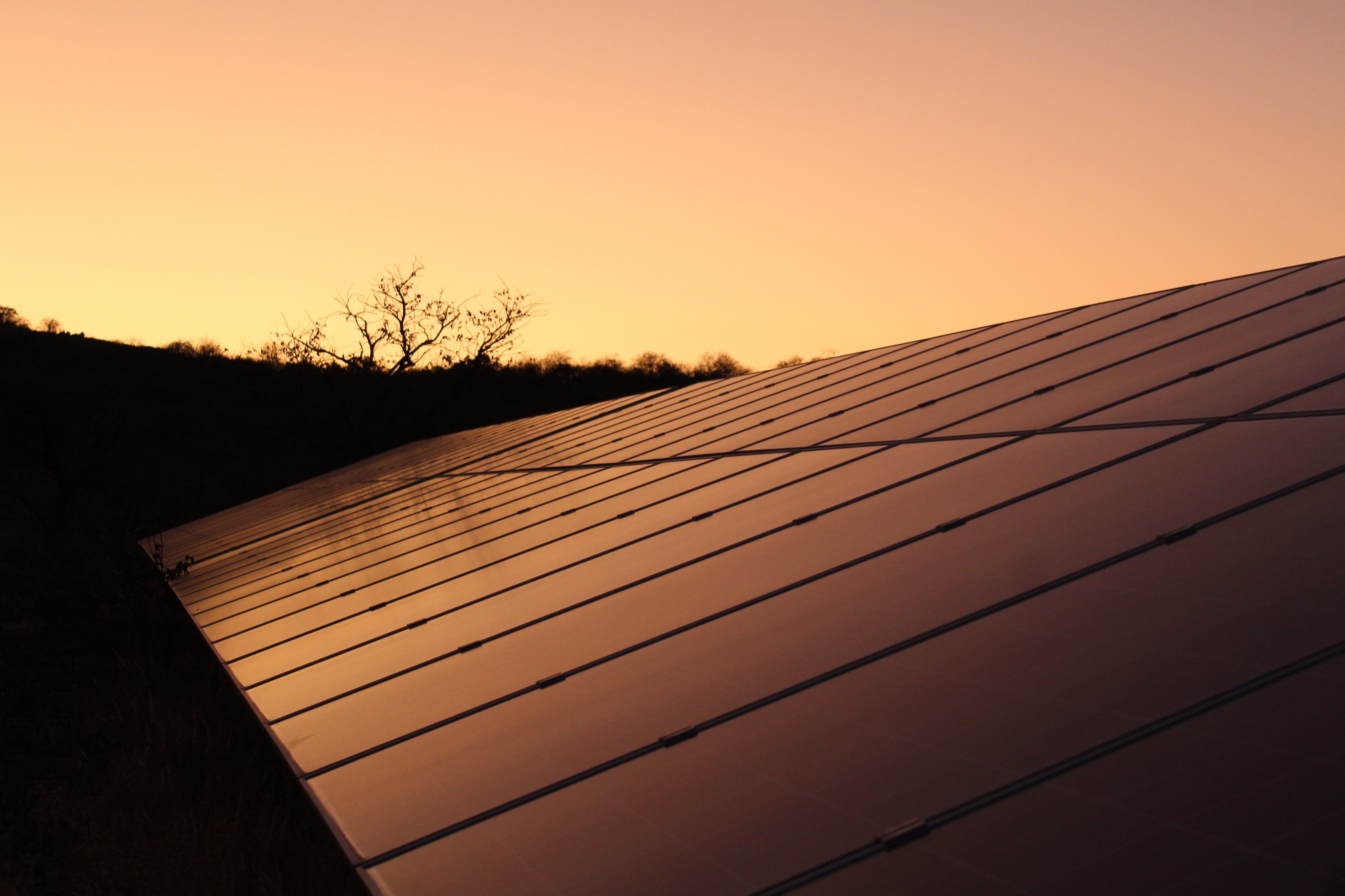 Solar panels on roof, sunset, Gondwana Collection Namibia