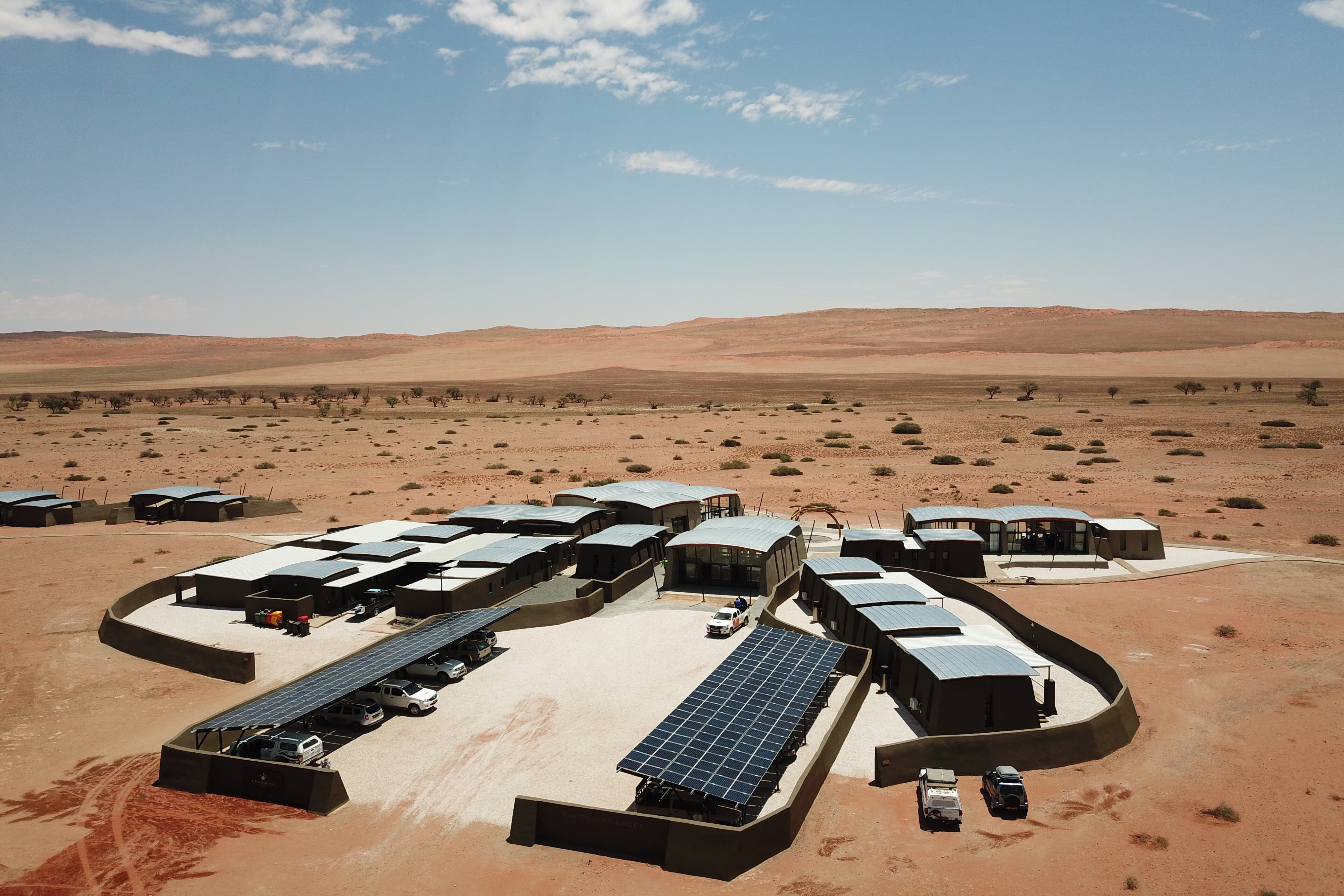 Solar panels at parking, The Desert Grace, Namibia