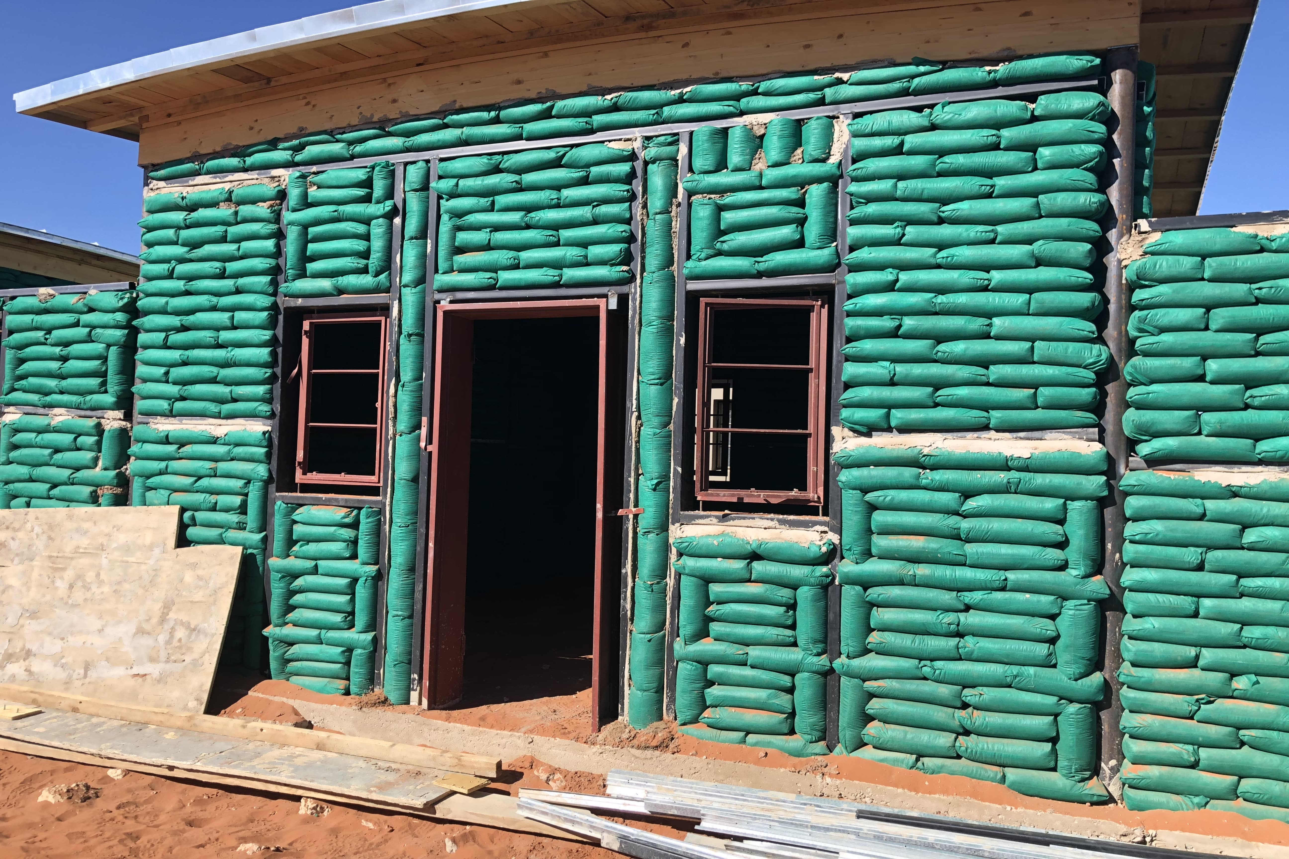 The Desert Grace lodge, sustainable construction, sand bags, Namibia